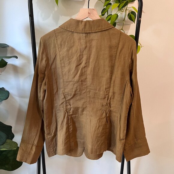 J.Jill 100% Linen Blazer Jacket M Brown Textured Button Front Ruched Detail - Picture 6 of 10